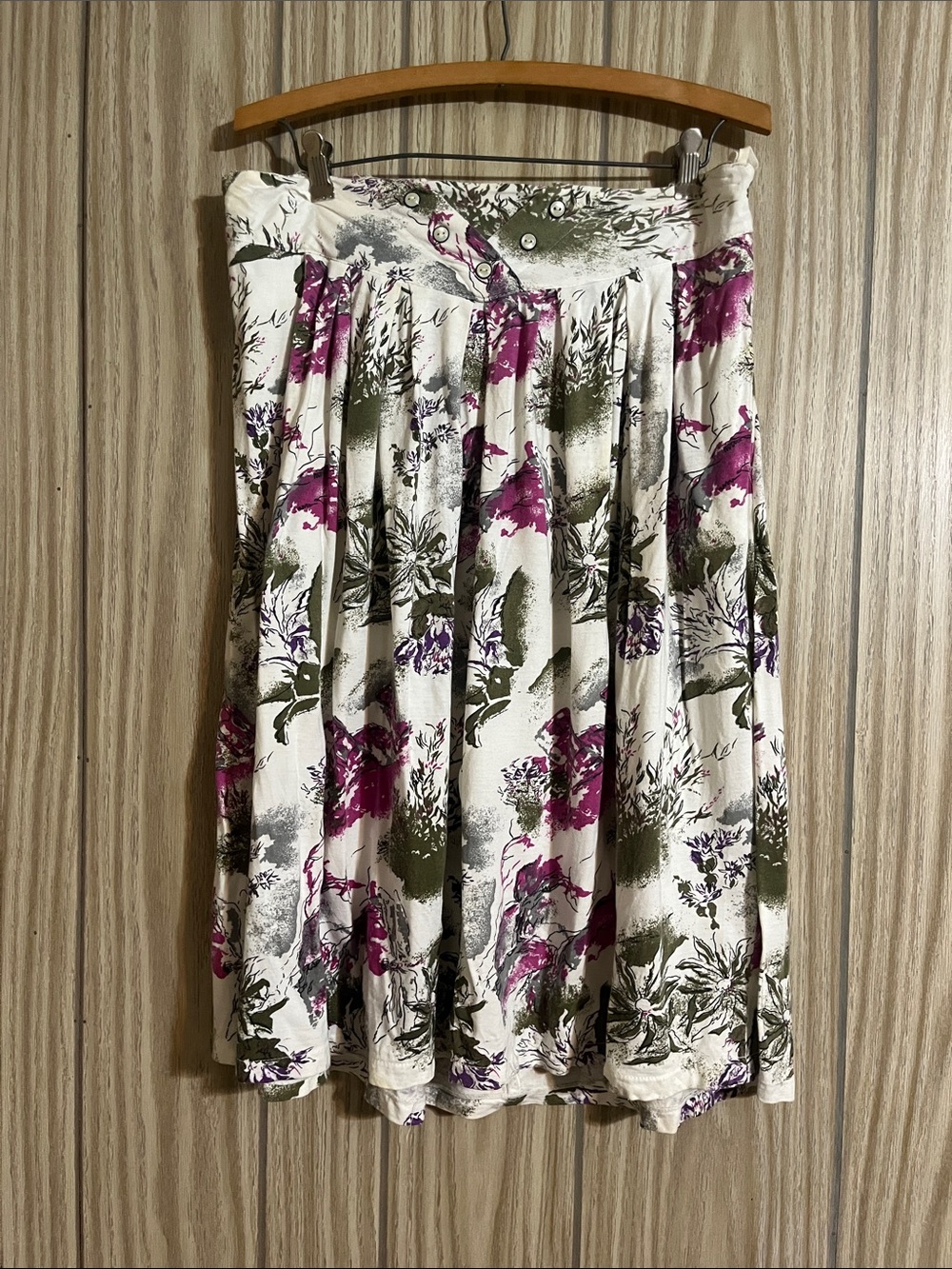Vintage SH Collection Floral Abstract Midi Skirt - Size XL (Made in Greece)
